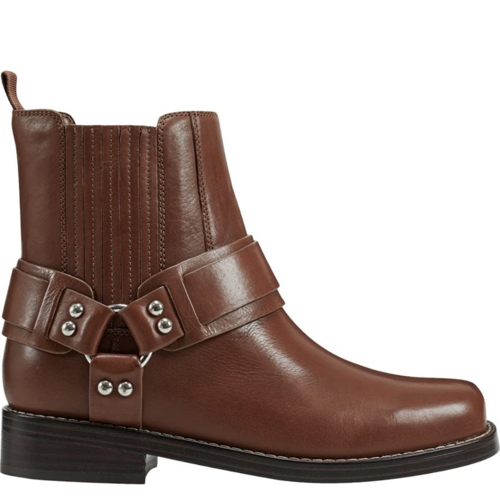 Marc Fisher Moto Mizzie Leather Boots Harness Designer Celebrity Brown #35